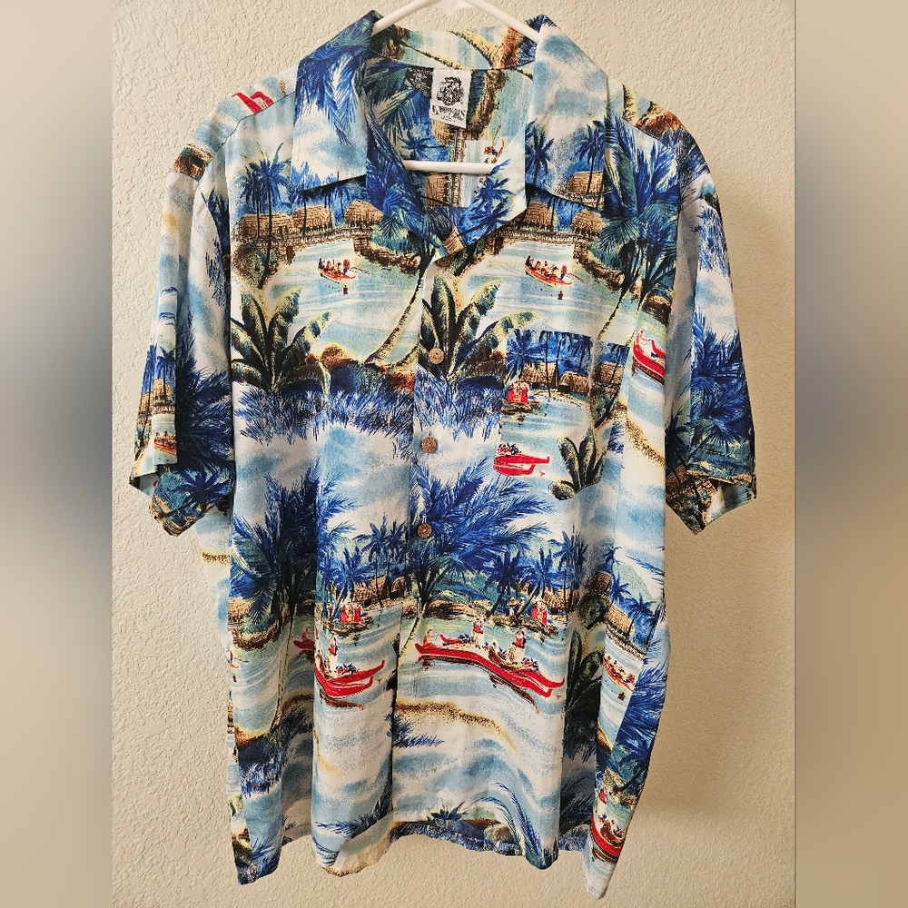 Vintage, Mens Tropical Blue Casual Button Down Shirt
